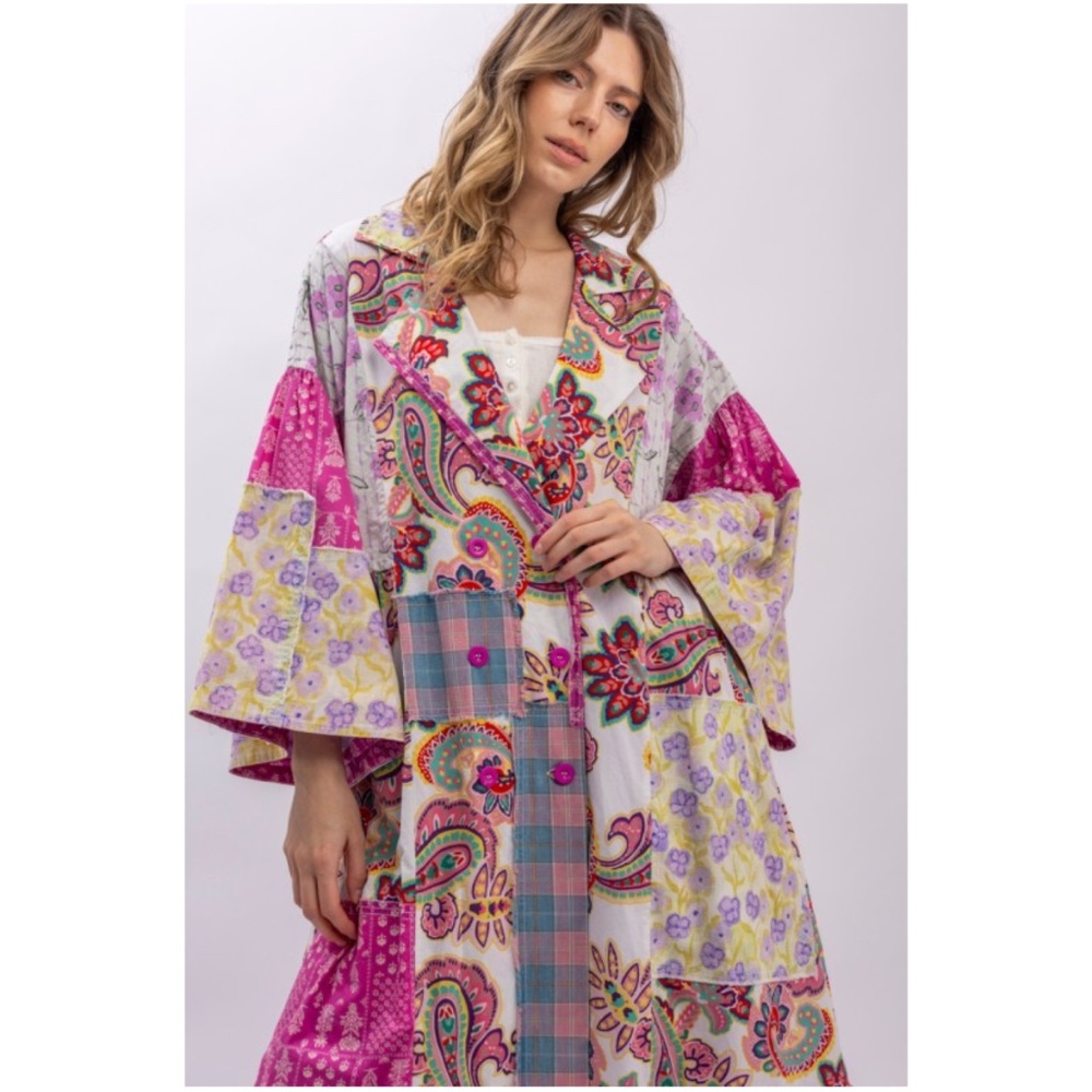 Bluevelvet Multicolor Floral Patchwork Button Down Loose Fit Light jacket Shacke - Picture 7 of 7